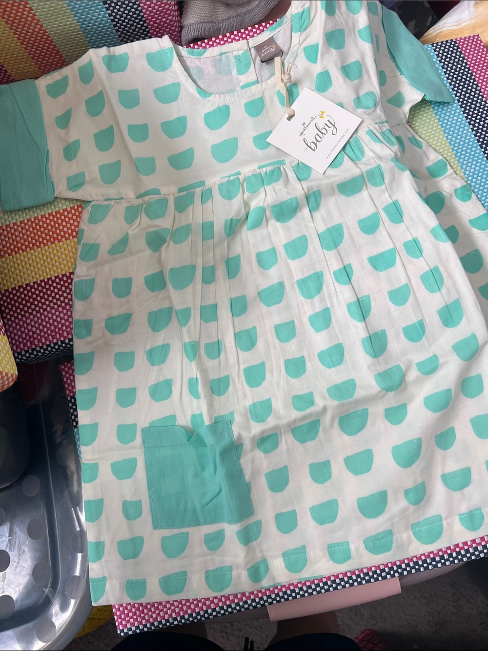 NWT Hallmark Baby Mint & White toddler Dress with Half-Moon Print